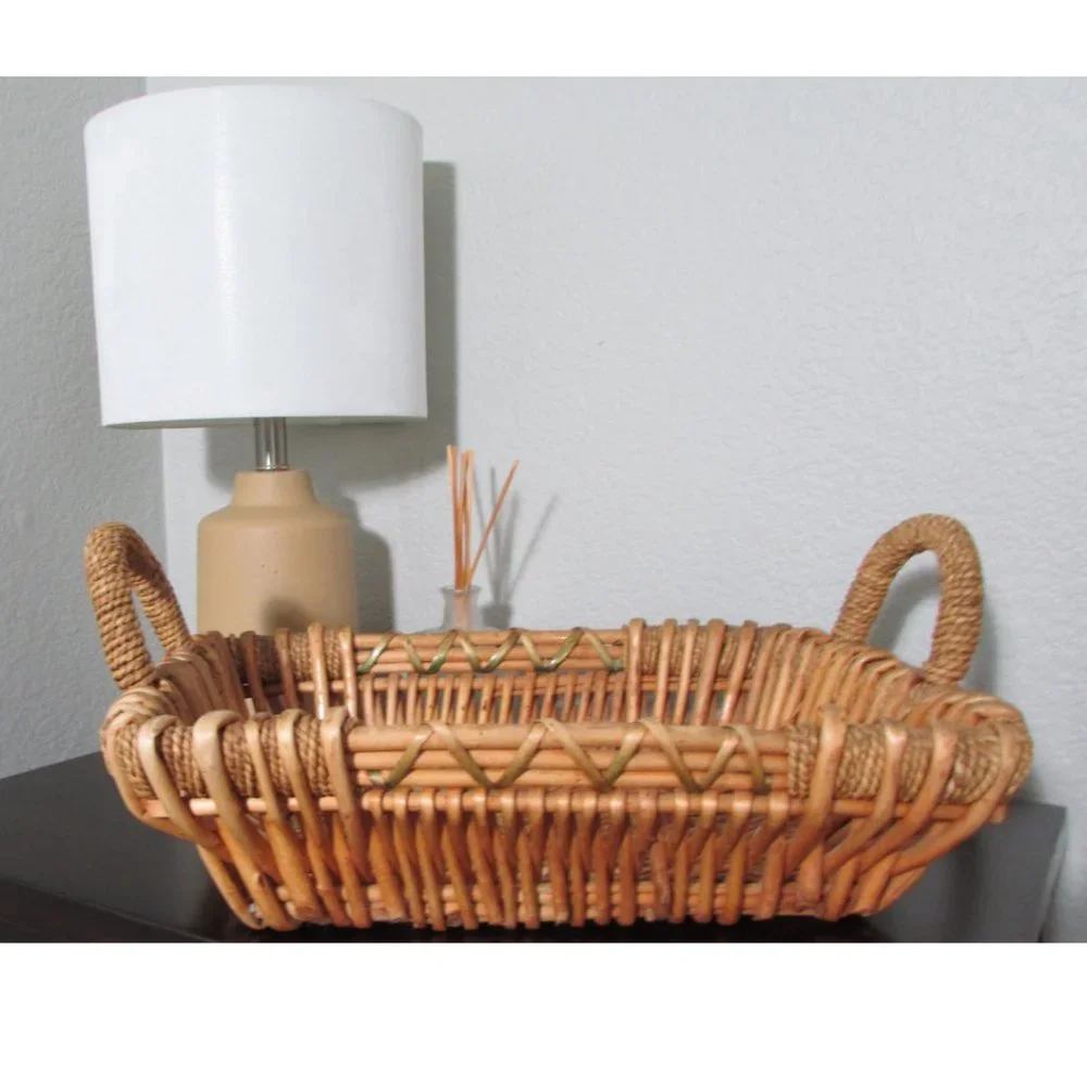 Vintage Rustic Rectangle Basket with Handles
